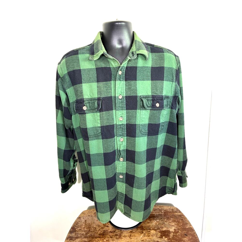 Field & Stream Green Black Buffalo Plaid Flannel Shirt L
